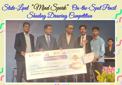 On Saturday, the 11th October 2025,  our school student G.C. Mugesh of Class 12 participated in the State-Level “Mind Spark” On-the-Spot Pencil Shading Drawing Competition conducted by Karunya Deemed University, Coimbatore and has won the Second Prize (₹5000 cash award) at the state level.