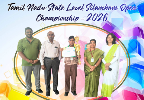 We are proud to share that Master Magizhian M. K. of Class VII has secured the First Prize in the Tamil Nadu State Level Silambam Open Championship – 2026, held at Salem on Sunday, 4th January 2026.
