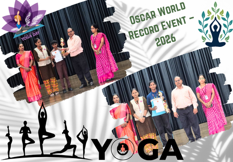Our young yogis proudly participated in the prestigious Oscar World Record Event – 2026, held on 30 August 2026 at Madurai College Sports Ground, Madurai. They successfully performed 80 Yoga Asanas in just 10 minutes, showcasing remarkable discipline, flexibility, concentration, coordination, and teamwork.